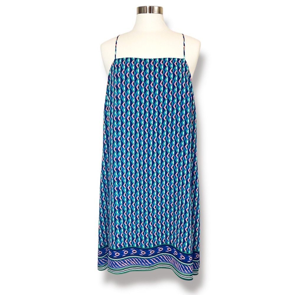 Maeve Anthropologie Geo Print Silk Spaghetti Strap Dress